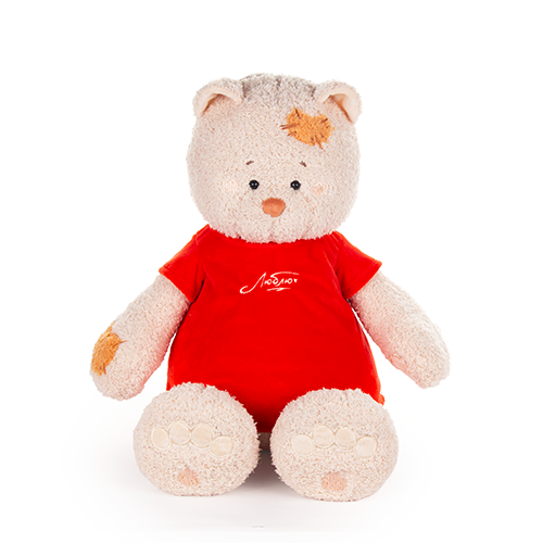 Мягкая игрушка кошка Мэри, 37 см сидя, в алом платье