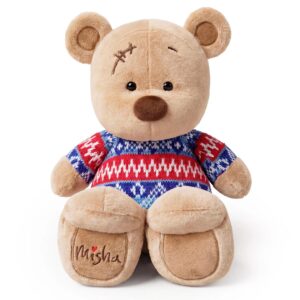 Мягкая игрушка медведь Misha в свитере (красно-синий), 23см сидя (в коробке)
