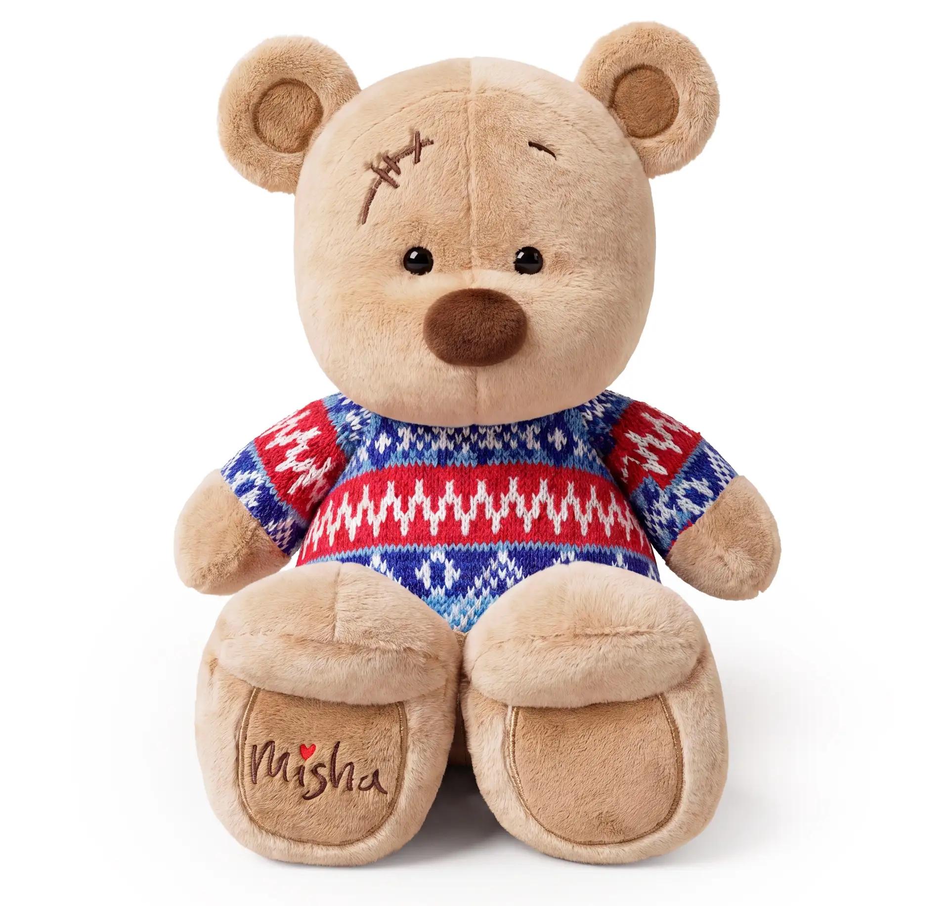 Мягкая игрушка медведь Misha в свитере (красно-синий), 23см сидя (в коробке)