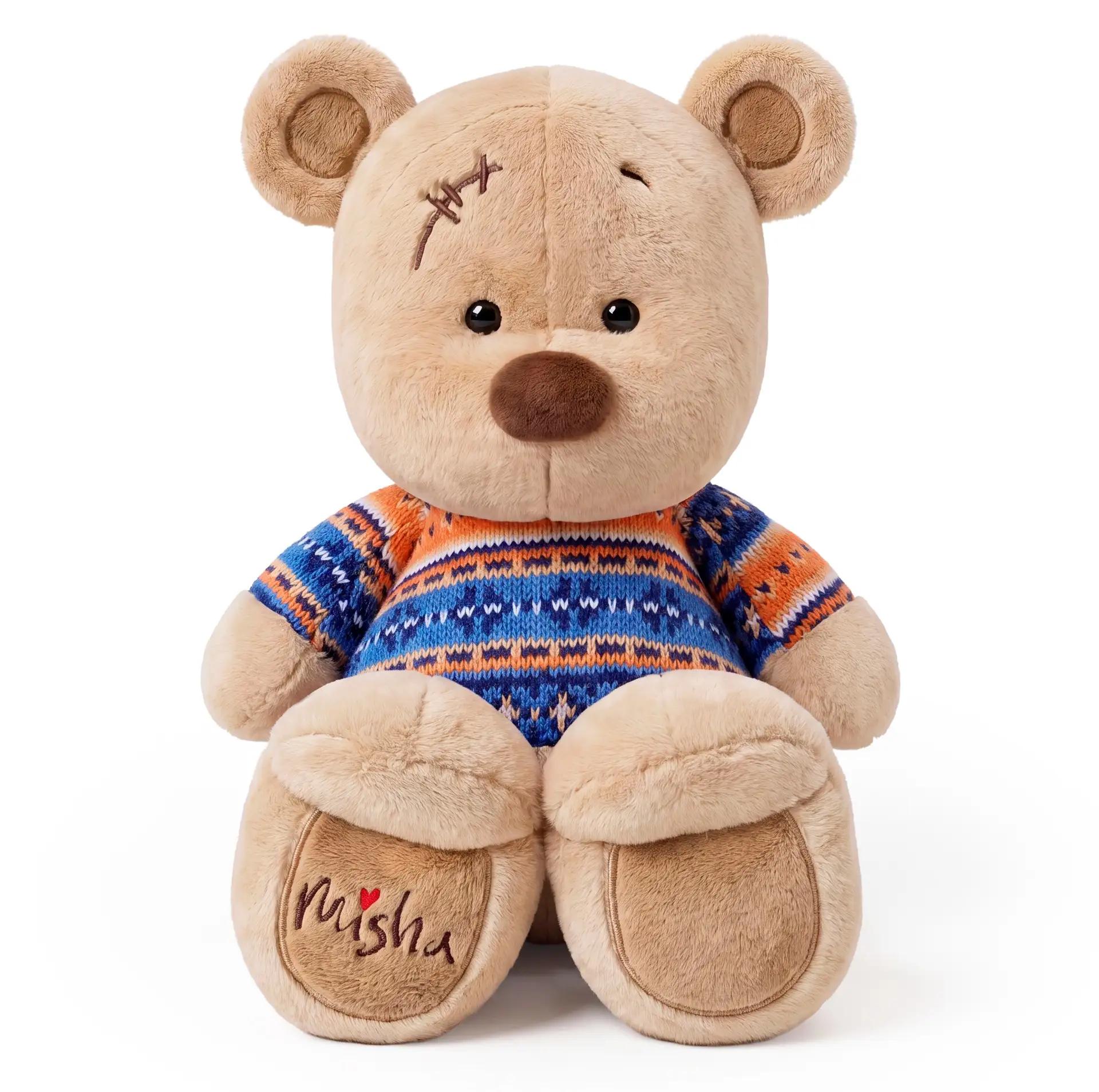 Мягкая игрушка медведь Misha в свитере (оранжево-синий), 23см сидя (в коробке)